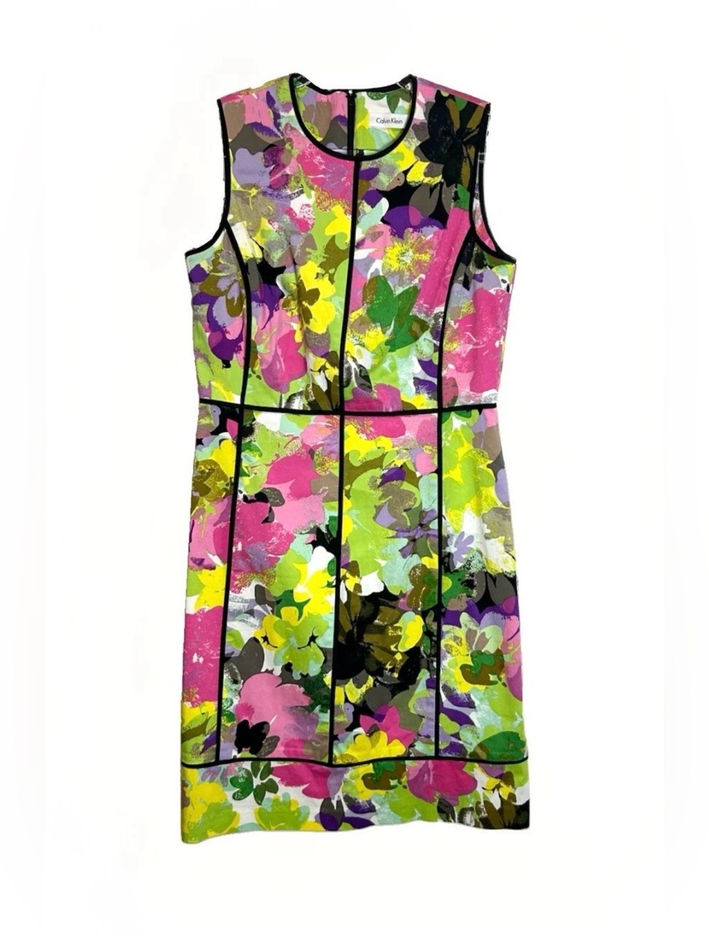 Calvin Klein Dress Sz 6 Floral Sheath Sleeveless Career Cocktail Multi Colorful